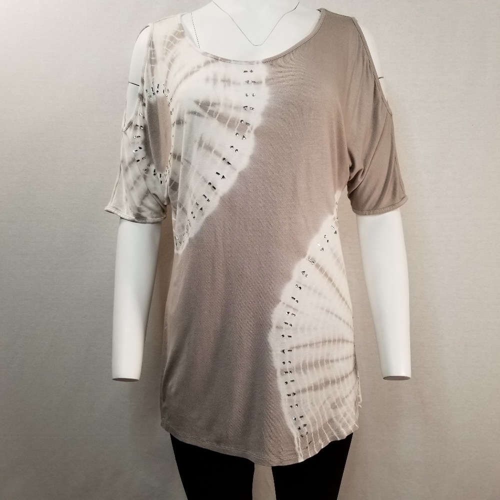 BELLDINI Women's Cold Shoulder Tie Dyed Top M